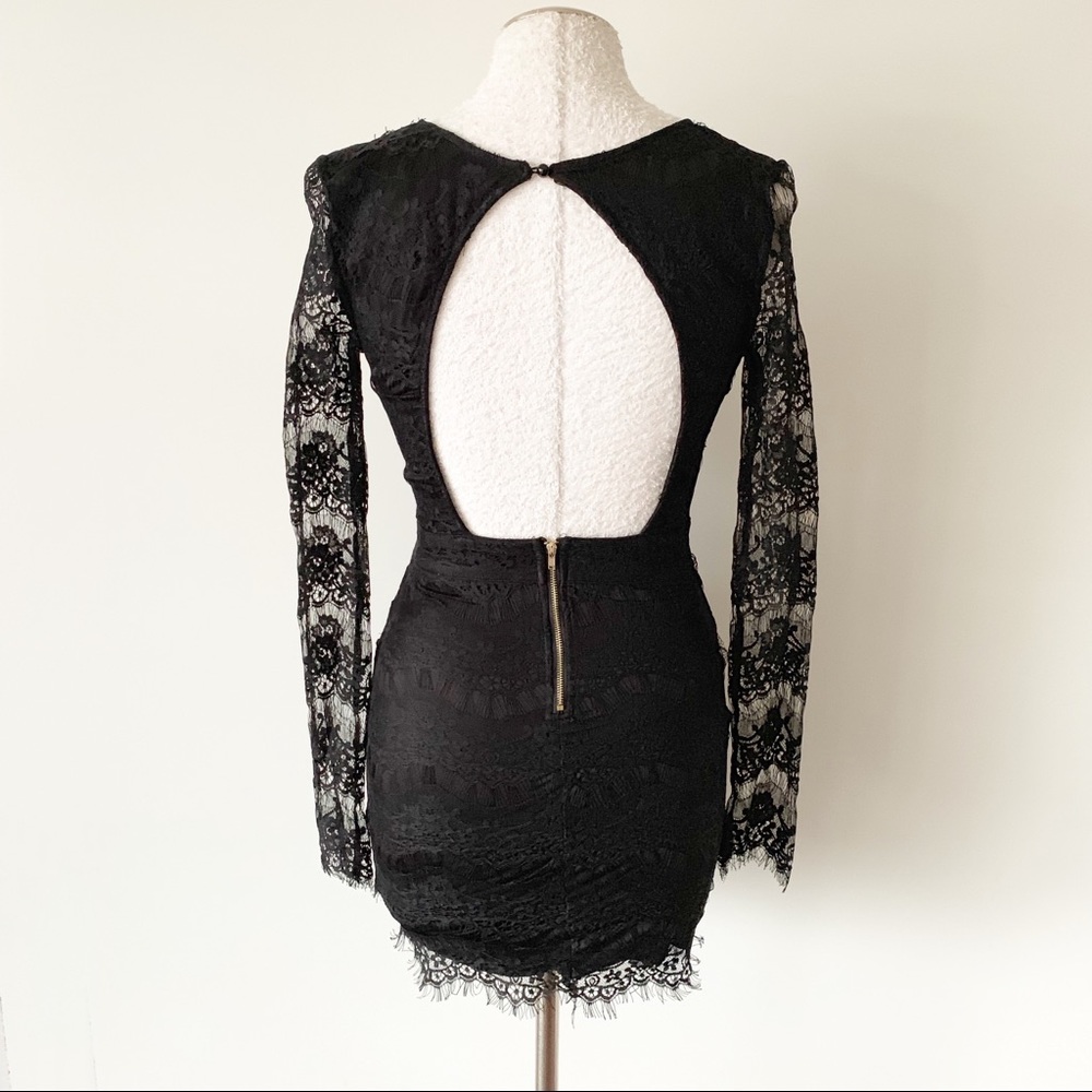 NWT Long Sleeve Lace Deep VNeck Little Black Dress - Picture 3 of 6
